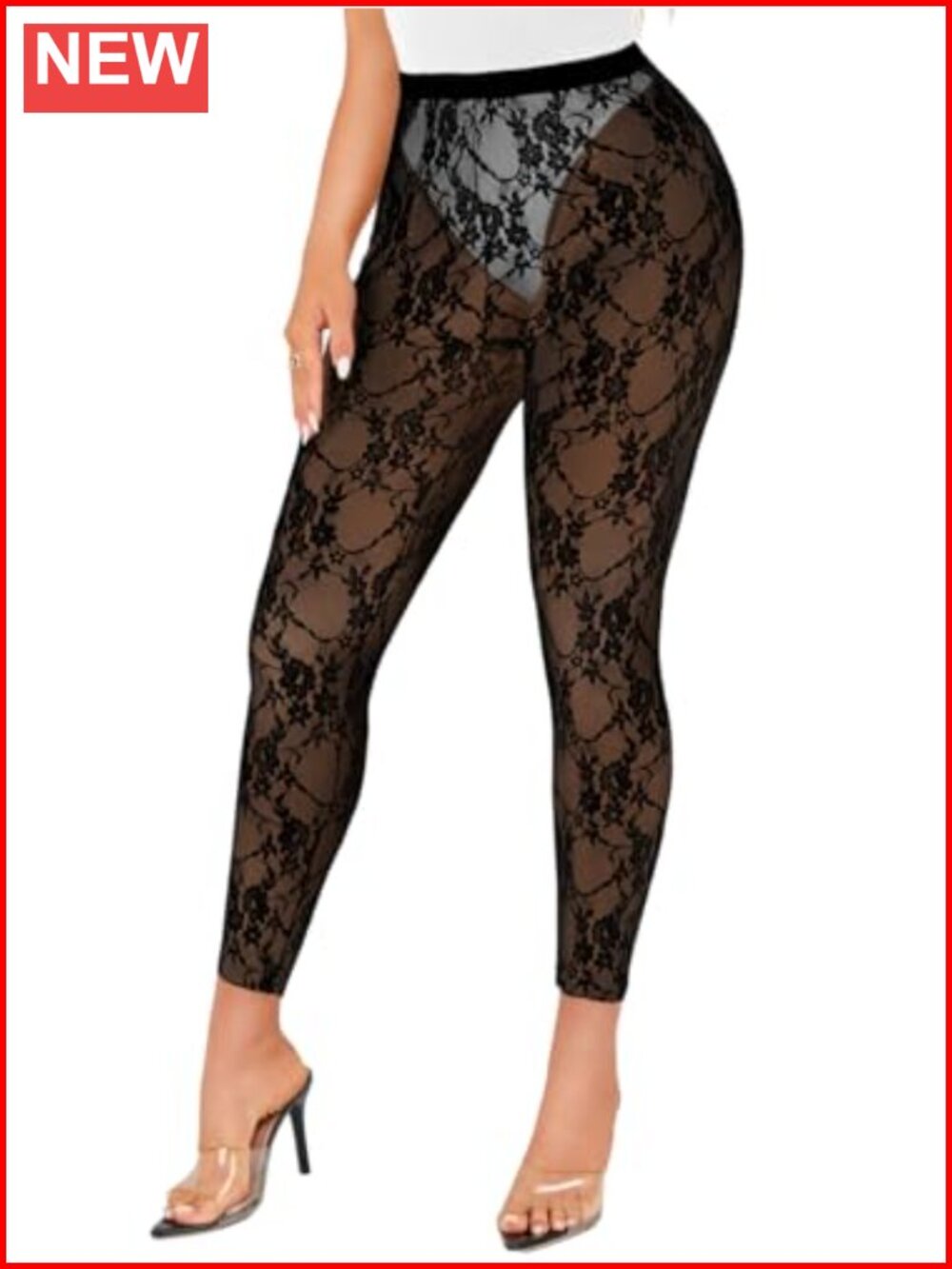 Sheer Lace High Waisted Footless Tights Floral Pattern Leggings for Women Date